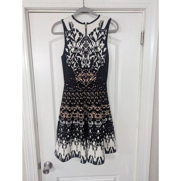 Karen Millen Knit Tank Dress women's 3-Small black white tan fit & flare modern - Picture 6 of 6